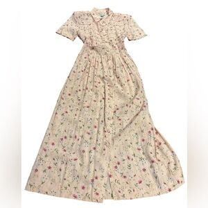 Karin Stevens Pink Floral Button Dress Womens 12 Vintage READ Flowy Cottagecore